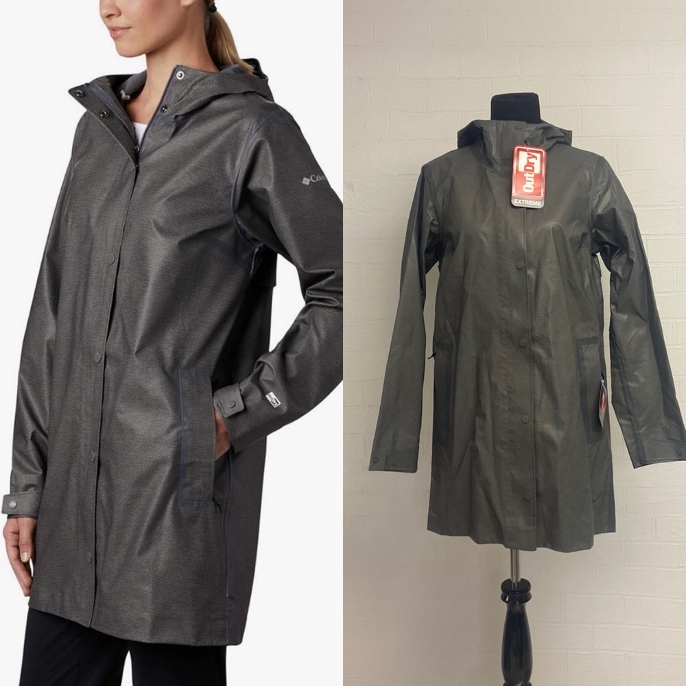Columbia Size S. Out Dry Gray Trench, Rain Parka Jacket